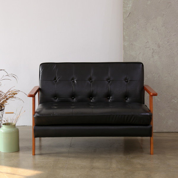 포홈 카논 블랙 가죽 소파 2인용