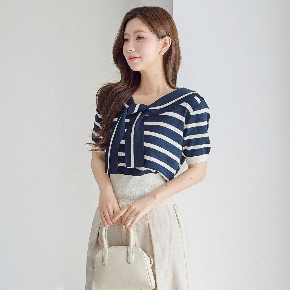 세일러 리본 스트라이프 니트_M2605KN633B