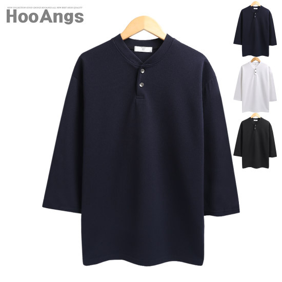 후앙스 엠보 헨리넥 7부 티셔츠 DRRT8582