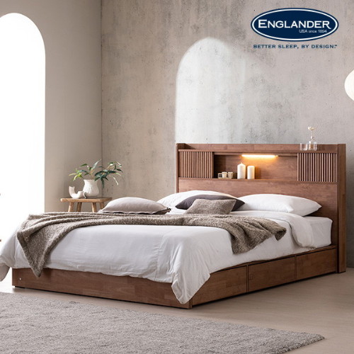잉글랜더 생드니 템바보드 원목 수납 LED침대 Q (삼중직9존케미컬폼65T필로우탑독립)_이미지