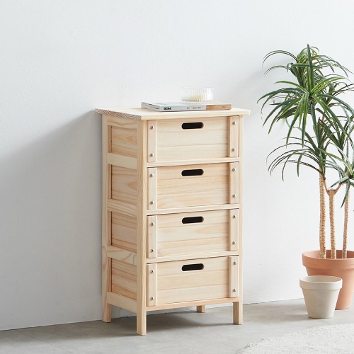 미송나무 원목 4단 다용도 서랍장 400