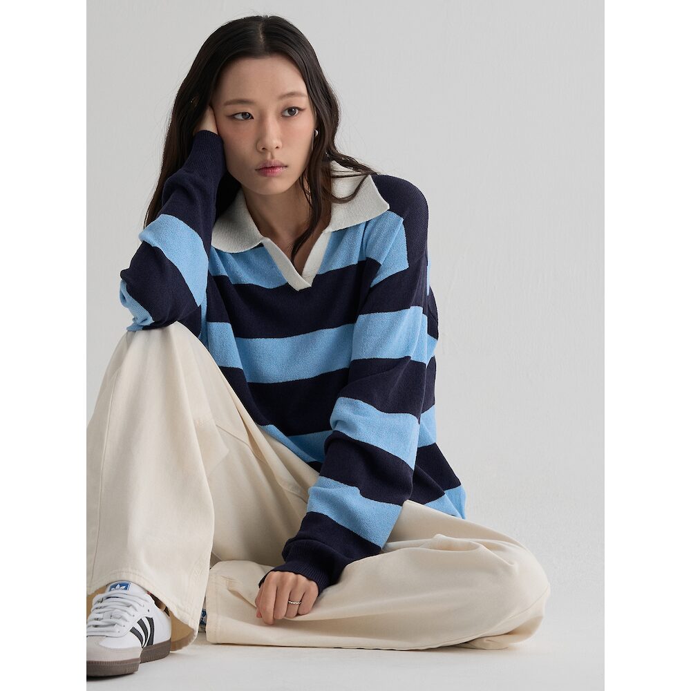 에잇세컨즈 스트라이프 칼라 풀오버 블루 356851SM4P_이미지