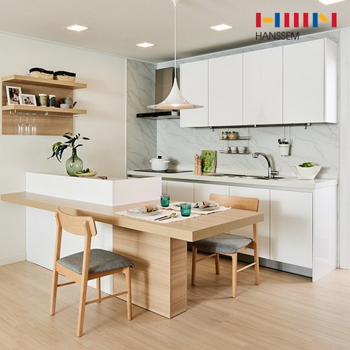 한샘 밀란 100 퓨어화이트 ㄱ자 기본형 (~5.5m)_이미지