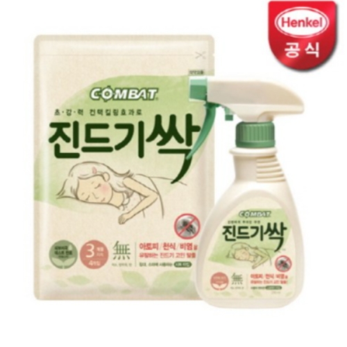 헨켈홈케어 컴배트 진드기싹 스프레이290ml+시트4개입 1세트