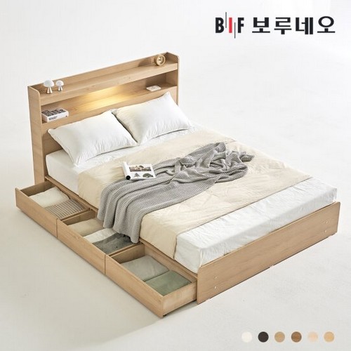 BIF보루네오 리즈Po 3서랍 수납 LED침대 Q