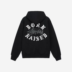 스투시 x 본앤레이즈드 로고 후드 집업 블랙 Born X Raised Logo Zip Hoodie 281146_이미지