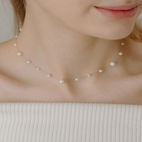 하스  HLD028 Silver Chain pearl necklace