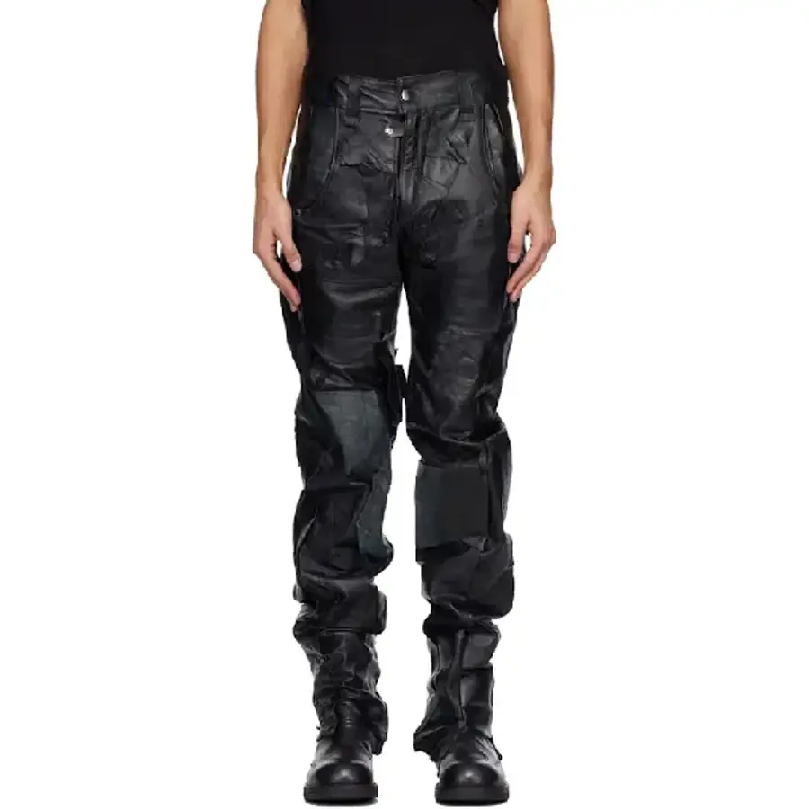 산드로 Swampgod 남성 블랙 스톰퍼 가죽 팬츠 252335M189001