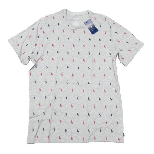 랄프로렌 폴로 남성 그레이 올오버 포니 로고 그래픽 크루넥 슬립 티셔츠 3076868