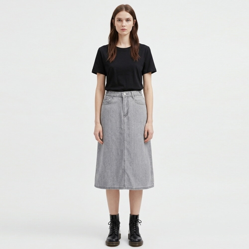 샵앤 여성 뒷밴딩 청 3컬러 5사이즈 2단기장 데님 스커트 SR-WSK-21159-31 그레이