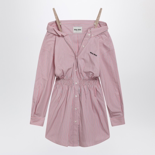 미우미우 로고 자수 스트라이프 셔츠 원피스 MF6125OOO180U F0028_이미지