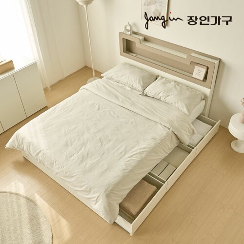 장인가구 파인트 컬러핏 수납 LED침대 Q (본넬스프링)_이미지