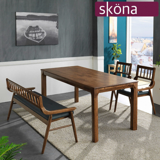 베이직팩토리 스코나 하멜른 원목 식탁 1400 (의자2개+벤치1개)