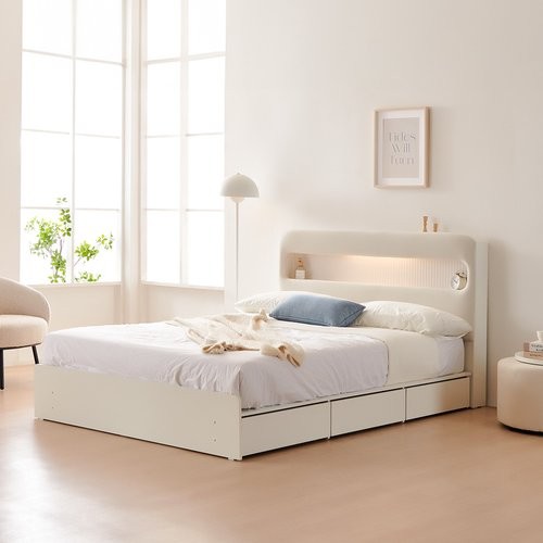 동서가구 클라우드 아쿠아패브릭 1단 3서랍 수납 LED침대 Q (9존독립)_이미지