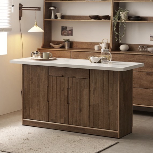 나무뜰 헤이즐 원목 인조대리석 홈바 서랍 수납장 아일랜드 식탁 1500 (의자별도)_이미지