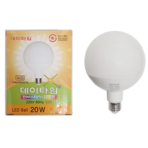 데이타임 LED 롱타입 볼전구 전구색 20W