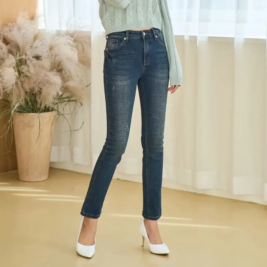 진마니아 블루 빈티지 허리스판 위빙기모 일자 데님 2853129