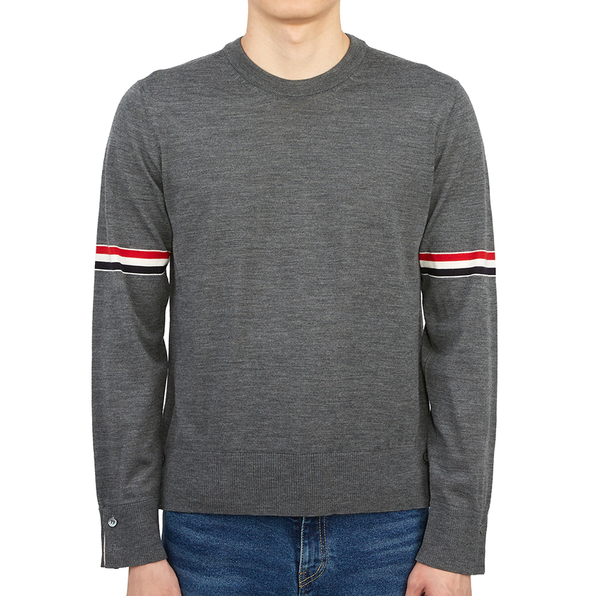 톰브라운 파인 메리노 스트라이프 풀오버 니트 MKA412A Y1014 (035, 그레이)_이미지