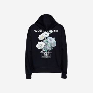 우영미 플라워 백로고 후드티 블랙_W233TS36715B_이미지