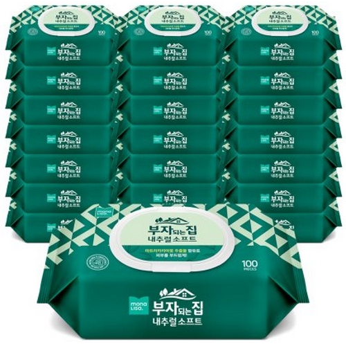 모나리자 부자되는집 내추럴 소프트 물티슈 캡형 100매 (24팩)