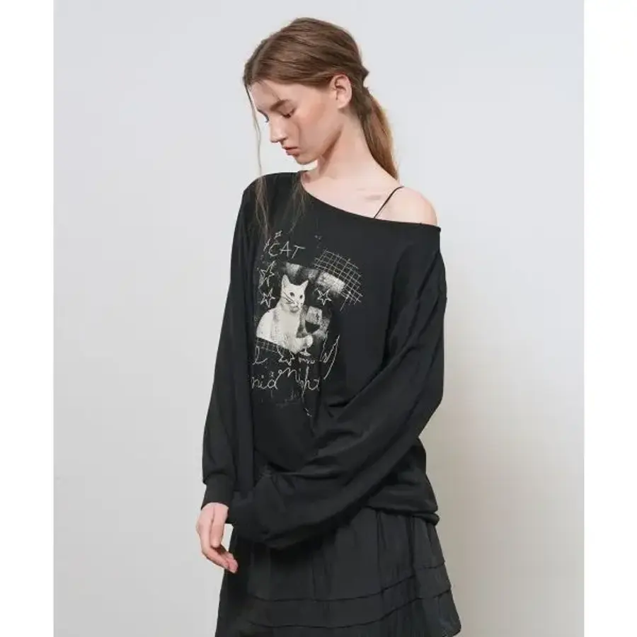 제너럴아이디어 보트넥 루즈핏 그래픽 티셔츠 BLACK GLTS515 GLTS515BK 349676_이미지