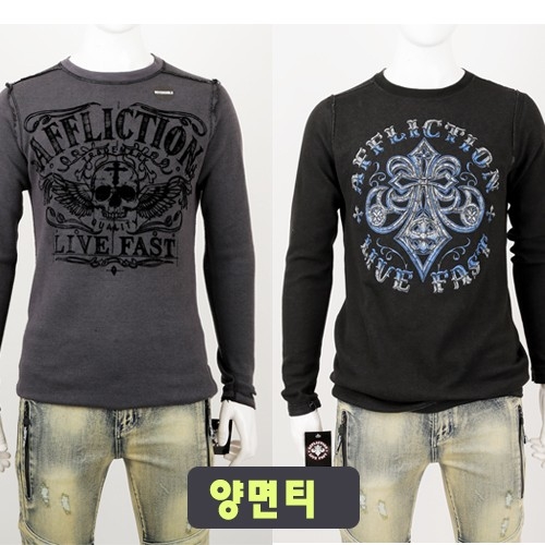 어플릭션 USA 브랜드 타투긴팔티 락밴드 공연의상 할리라이더패션 CB00421 Black 양면가능티셔츠_이미지