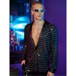 젠 클럽 무대 의상 파티 FeverCity Men Sequin Detail Sheer Top 337089