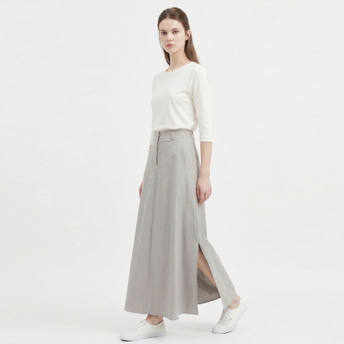 샵앤 여성 뒷밴딩 밑단트임 A라인 플레어 핀턱 롱스커트 NTT-WSK-21154-블랙_이미지