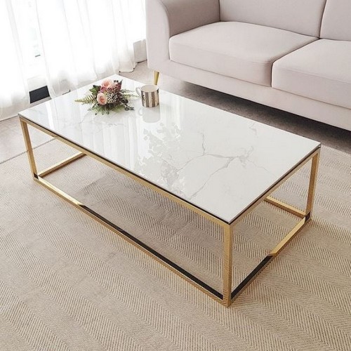 플레르가구 페르젠 스퀘어형 화이트 세라믹 소파 테이블