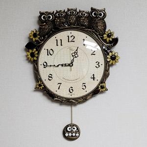 해바라기부엉이가족추벽시계 황동골드 -소품에세이