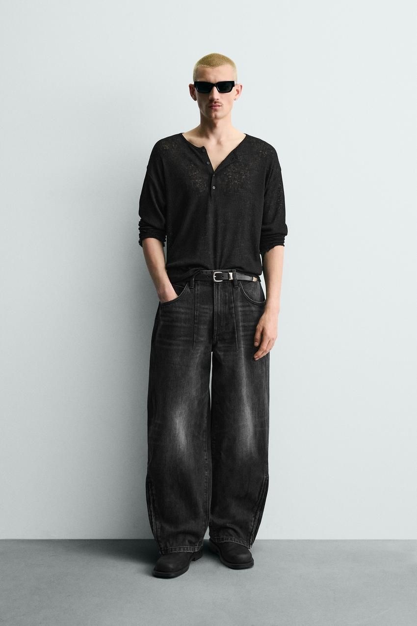 자라 국내 남성 JEANS BALLOON FIT CREMALLERAS 먹색 464102_이미지