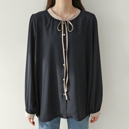 아이우먼 리본배색버튼블라우스 DBG622M203 빅사이즈_이미지