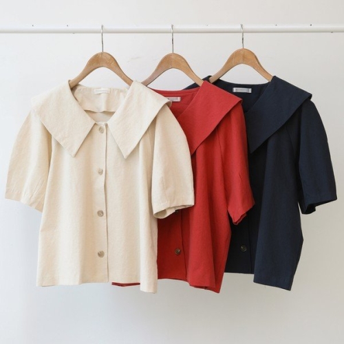 아이우먼 빅사이즈사랑해요 S174L405 세일러린넨면블라우스 LY_이미지