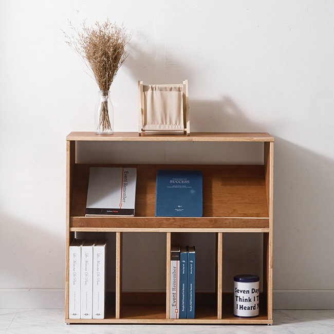 데코앤비 고무나무 원목 전면 2단 책장 800