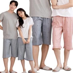 남녀공용 순면 아사 7부 파자마 잠옷