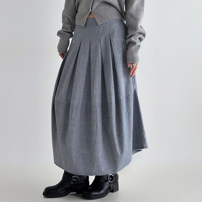 옷자락 여자 핀턱 벌룬치마 뒷밴딩 플리츠 데이트룩 롱스커트 SK4890_베이지 Free_이미지