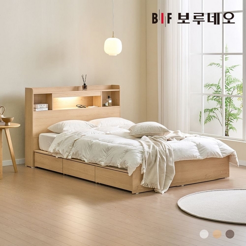 BIF보루네오 코코 LED 3서랍 수납 침대 D (본넬스프링)_이미지