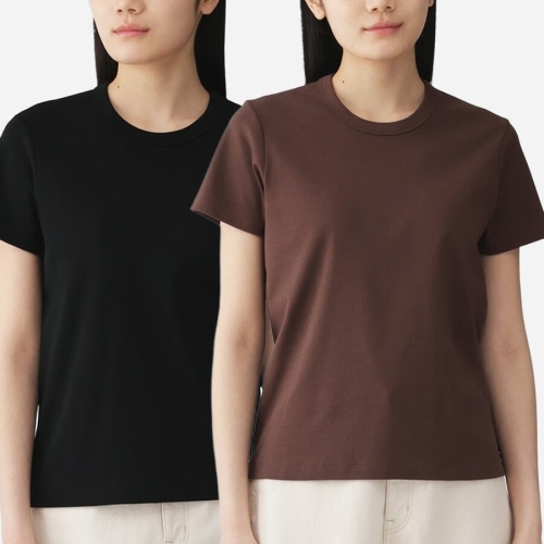MUJI 여성 냉감 땀 얼룩 방지 라운드넥 반팔 티셔츠 23075008_이미지