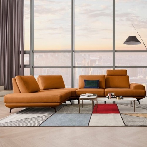 에싸 오거스 오픈코너형 스윙기능 베티버 천연가죽 소파 4인용