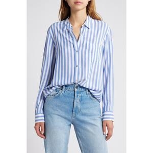 레일스 여성 긴팔 셔츠 Wren Stripe Button-Up 셔츠_블루 화이트 828170 남방 가을 겨울_이미지