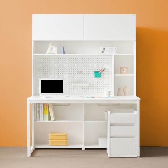 e스마트 와이즈 학생 수납 전면 책상 풀세트+서랍장 타공판 (1400x600)