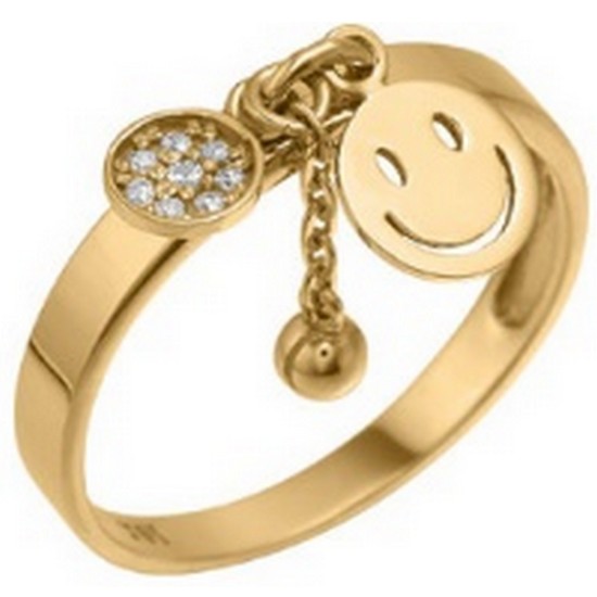 모아르 여자 14K 반지 레이어드 우정 링 스마일 체인 볼_이미지