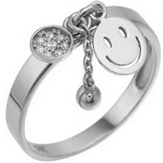 모아르 여자 14K 반지 레이어드 우정 링 스마일 체인 볼_이미지