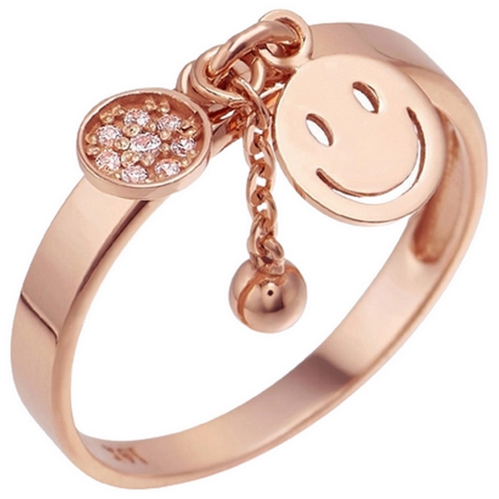 모아르 여자 14K 반지 레이어드 우정 링 스마일 체인 볼_이미지