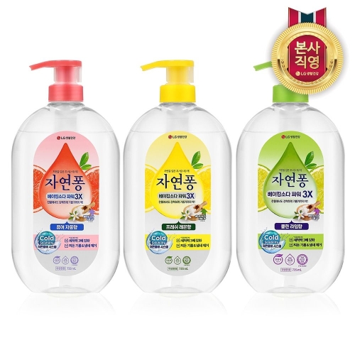 LG생활건강 자연퐁 베이킹소다 파워 3X 프레쉬 레몬향 735ml (3개)