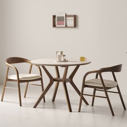 세릴 원형 포세린 세라믹 원목 식탁 1000