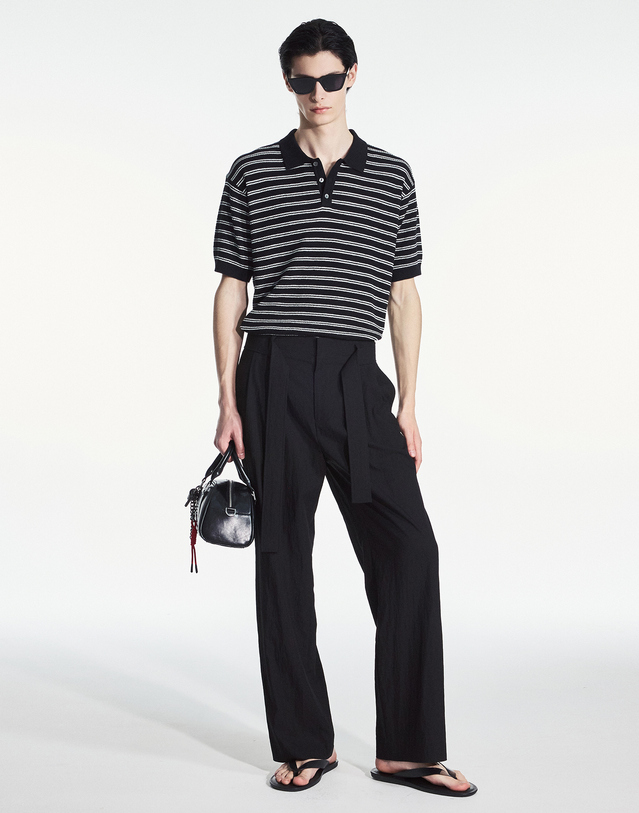 TNGT Viscose Blend Wide-Fit Belted Pants Black TNPA6E201BK