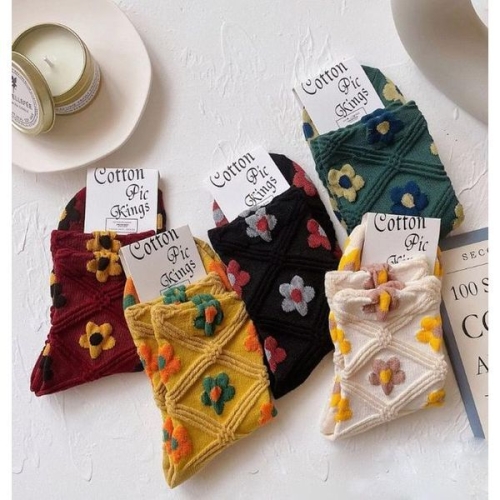 셀러허브 일타 UA5330 5켤레세트 엠보 레트로 여성양말세트 플라워_이미지