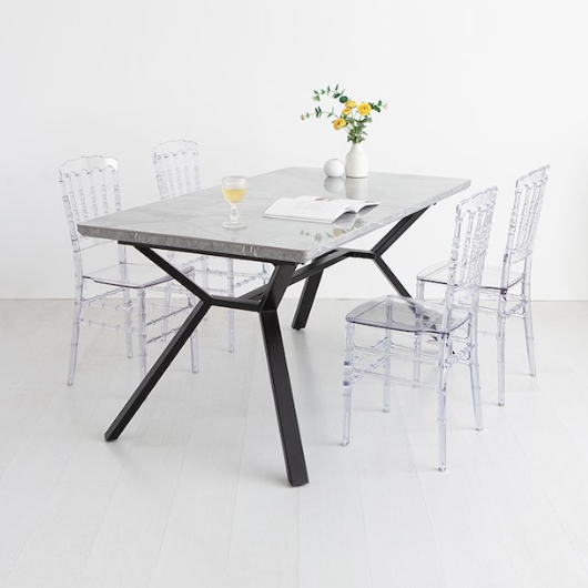 마켓비 라네트 J형 세라믹 확장형 식탁 1600 (아나타투명D017의자4개)_이미지