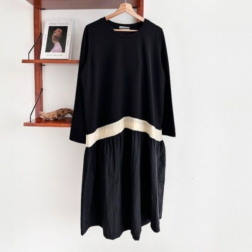 아이우먼 딜라잇배색주름롱원피스 BSS624M503 빅사이즈